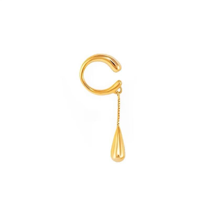 18K Gold Plated Teardrop Dangle Ear Cuff Earrings – Statement Elegant Non-Pierced Drop Design for Women – Minimalist Gold Ear Wrap Jewelry