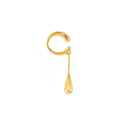 18K Gold Plated Teardrop Dangle Ear Cuff Earrings – Statement Elegant Non-Pierced Drop Design for Women – Minimalist Gold Ear Wrap Jewelry