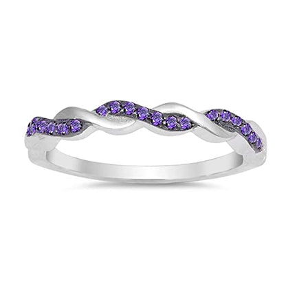 CHOOSE YOUR COLOR Sterling Silver Infinity Knot Ring - color: Purple (Simulated Amethyst)