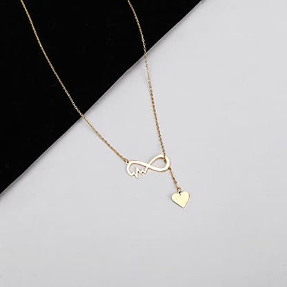 18K Gold Plated Stainless Steel Bee Honeycomb Pendant Necklace, Adjustable Y Lariat Conch/Guitar/Horseshoe Necklace for Women - color: Gold, style: Infinity Heart