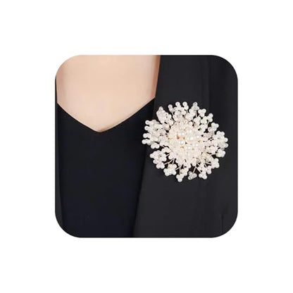 Flower White Pearl Brooch Pin for Women | Striking Large Pearl Flower Beads Statement Costume Pin Graceful Wedding Anniversary Prom Jewelry Gifts - style: Pearl2