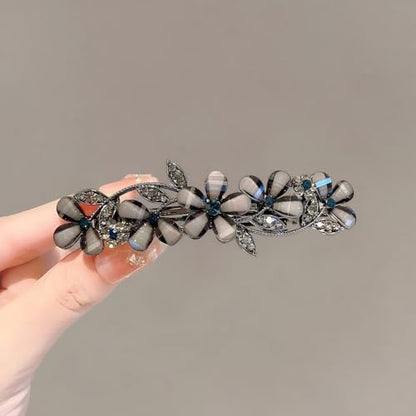 3PCS Fancy Barrettes for Women's Hair - 2.4" Small Sparkly Non-Slip Luxurious Flower Metal French Clasps Accessories for Thin Fine Hair - Women Girls
