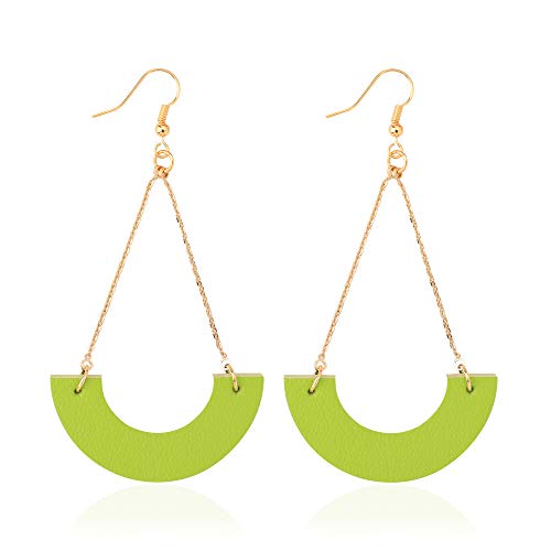 KINIVA Leather Dangle Earrings for Women Trendy, Lightweight Leaf Circle Lightning Earrings Drop, Jewelry Gifts for Women - color: 31 Green
