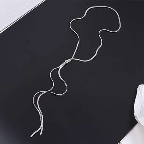FUTIMELY Dainty Long Gold Necklace for Women,Thin Herringbone Chain Necklace,Long Lariat Necklace Body Jewelry - color: Silver