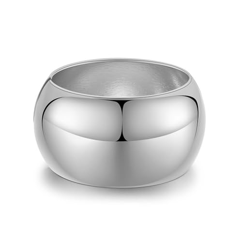 Extra Wide Chunky Bangle Bracelets for Women Dainty Minimalist Classic 14K Yellow Gold Plated Cuff Wrist Open Bangles Statement Unique Exaggerate High Polished Fashion Trendy Jewelry Gift - color: Silver