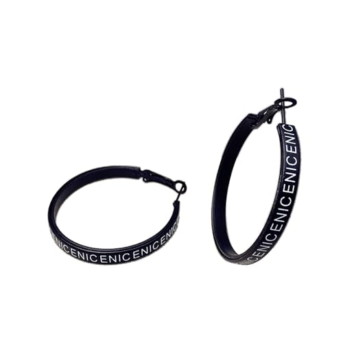 Hoop Earrings for Women Leather Hoop Earrings-Medium/Large Hoops-Lightweight hoop - color: Black Letters