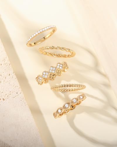 Gold Silver Stackable Rings for Women Non Tarnish Cubic Zirconia Band Ring | 14K Gold Plated,Stacking Chunky Eternity Rings,Dainty Engagement Promise Thumb Rings,Wedding Ring Set,Jewelry Size 6 7 8 9 10 - color: Gold 1