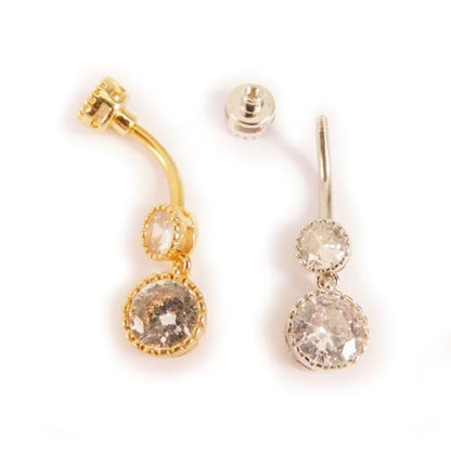 3Pcs 14G Stainless Steel Dangle Belly Button Rings Cubic Zirconia Heart Star Round Belly Navel Barbell Rings Belly Piercing Jewelry for Women - style: Gold Round