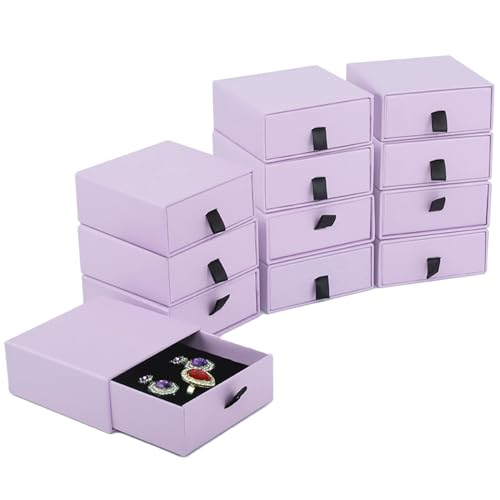 Nsmykhg Jewelry Gift Box Velvet-Lined,12 Pack Compact Drawer Style for Earrings & Rings, Necklace & Bracelet Organizer, 3.93x3.93x1.65 Inches, Stackable Elegant Jewelry Display & Storage Box (Purple) - color: Purple
