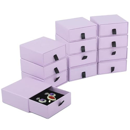 Nsmykhg Jewelry Gift Box Velvet-Lined,12 Pack Compact Drawer Style for Earrings & Rings, Necklace & Bracelet Organizer, 3.93x3.93x1.65 Inches, Stackable Elegant Jewelry Display & Storage Box (Purple) - color: Purple