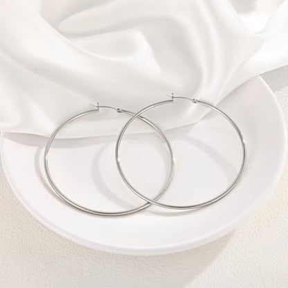 Gacimy Gold Hoop Earrings for Women 14K Real Gold Plated Hoops with 925 Sterling Silver Post - color: Silver, size: 70mm