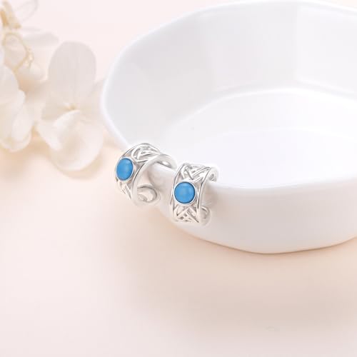 Birthday Gifts 925 Sterling Silver Ear Cuff Non Pierced Fake Cartilage Cuffs Huggie Earrings for Women Girls - Set of 2 - style: Celtic Blue Turquoise