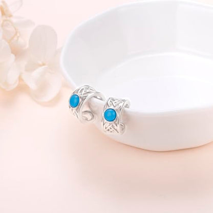 Birthday Gifts 925 Sterling Silver Ear Cuff Non Pierced Fake Cartilage Cuffs Huggie Earrings for Women Girls - Set of 2 - style: Celtic Blue Turquoise