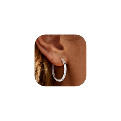 PROSTEEL Huggie Hoop Earrings For Women with 925 Sterling Silver Post | 8/10/12/14/16/18/20mm,14K Gold Plated/Black/Rose Gold/Silver Brass Lightweight Cubic Zirconia Cartilage Piercing Earring - color: 1. Silver, size: 20mm