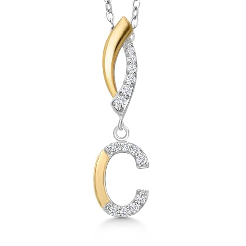 Gem Stone King Initial Pendant Necklace Letter A to Z Alphabet | 10K Yellow Gold and 925 Sterling Silver | White Lab Grown Diamond | Gift Women Mother's Day Wife Mom Girlfriend Anniversary Birthday | - style: Initial C