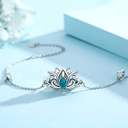 925 Sterling Silver Bohemia Hawaiian Beach Mermaid Floral Bracelet Birthday Graduation Gifts for Women with Gifts Box - style: 23A-Lotus (Turquoise )