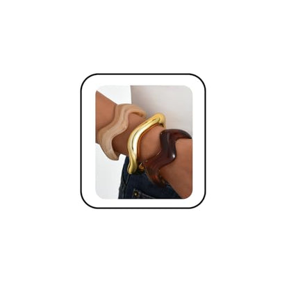 3Pcs Chunky Resin Bangles Bracelets Set for Women Irregular Wavy Acrylic Cuff Bracelets Geometric Fashions Wide Thick Statement Stacking Bangle Set Trendy Jewelry Accessary - color: Brown1