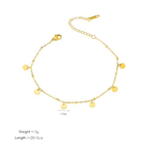 Dainty Gold Anklets for Women Stainless Steel Simple Ankle Bracelets Summer Beach Foot Chain Jewelry Gift - color: Disc Charm