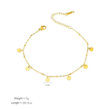 Dainty Gold Anklets for Women Stainless Steel Simple Ankle Bracelets Summer Beach Foot Chain Jewelry Gift - color: Disc Charm