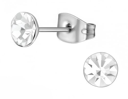 Stainless Steel Stud Earrings 5mm Crystal Birthstone Ultra-Tiny Cartilage Tragus Helix Second Ear Stackable Jewelry - color: April - White