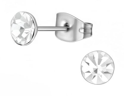 Stainless Steel Stud Earrings 5mm Crystal Birthstone Ultra-Tiny Cartilage Tragus Helix Second Ear Stackable Jewelry - color: April - White