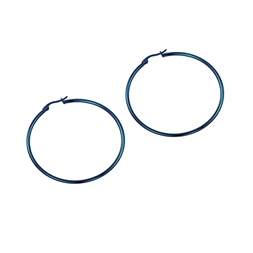 Rounded Hoops Earrings (20mm-60mm Diameter) - color: Blue 50mm
