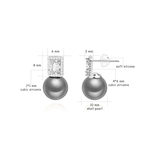 925 Sterling Silver Hoop Handpicked AAA+ Quality 7.5-8mm White Freshwater Cultured Pearl Dangle Drop Earrings Jewelry for Women - color: 6. Silver Plated Gray Pearl