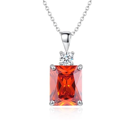 CiNily Rectangular Crystal Necklace for Women Trendy, Pendant Necklace with Chain 14K White Gold | Gold Plated Multicolor Birthstone Pendant Necklaces Boho Jewelry for Christmas Birthday Wedding - color: Silver-Orange cz