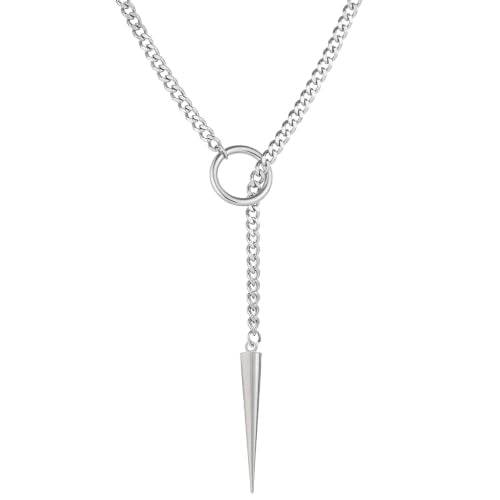 Slip Chain Necklaces for Women Stainless Steel Bar Pendant Choker Necklace Boho Handmade Long Lariat Necklace Silver Statement Punk Rock Collar Jewelry - style: Silver awl