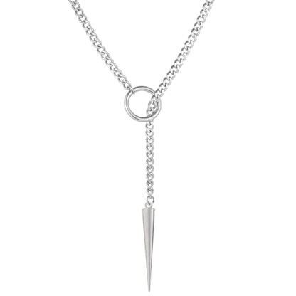 Slip Chain Necklaces for Women Stainless Steel Bar Pendant Choker Necklace Boho Handmade Long Lariat Necklace Silver Statement Punk Rock Collar Jewelry - style: Silver awl
