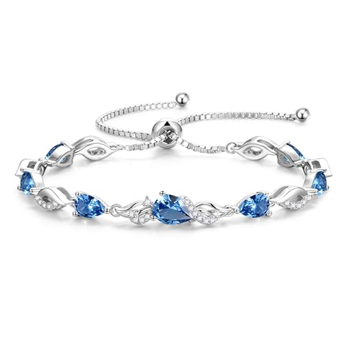 FANCIME Birthstone Teardrop Tennis Bracelet for Women, Sterling Silver 9x7mm main Gemstone Bolo Adjustable Chain Bracelet Fine Jewelry Birthday Gifts for Women Mom Wife Her - color: 12-Topaz