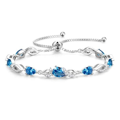 FANCIME Birthstone Teardrop Tennis Bracelet for Women, Sterling Silver 9x7mm main Gemstone Bolo Adjustable Chain Bracelet Fine Jewelry Birthday Gifts for Women Mom Wife Her - color: 12-Topaz