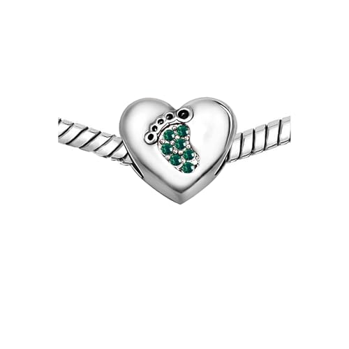 KunBead January-December Birthstone Footprint Heart Birthday Love Bead Charms Compatible with Pandora Bracelet for Mom Daughter Grandma Granddaughter - color: May