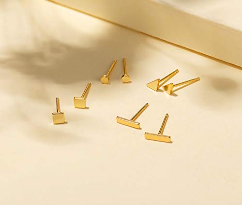 EPIRORA Sterling Silver Stud Earrings for Women Men- 4 Pairs of Hypoallergenic Simple Geometric Small Stud Earring Set Tiny Circle Triangle Square Bar Stud Earrings Mini Cartilage Tragus Earrings - style: Style 1- Gold