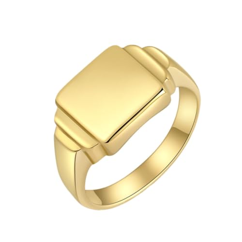 PAURO Unisex Square Shaped Signet Ring Geometric Style | Stainless Steel Square-shaped Signet Style for Men Women,Classical Simple Plain Wedding Engagement Statement Ring - color: Gold