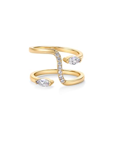 PAVOI 14K Gold Plated Cubic Zirconia Bypass Open Band Stackable Ring for Women | CZ Statement Eternity Rings - color: Yellow Gold, size: 7, style: Bypass