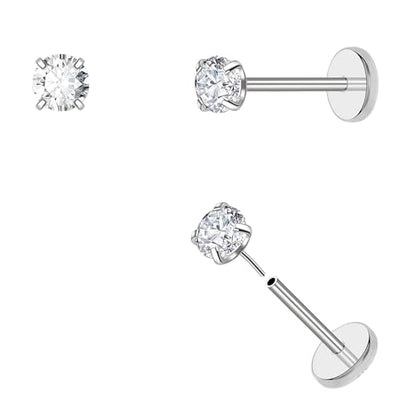 DAI JY 20G Threadless Flat Back Earrings hypoallergenic Titanium Small Stud Earrings Push-In CZ Nose Studs for Women Men Labret Cartilage Helix Conch Medusa Monroe Tragus Piercing Jewelry - color: Silver, size: 20g-3mm