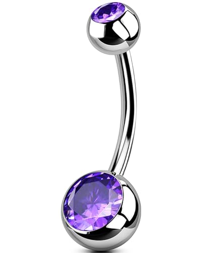OUFER Titanium Belly Button Rings, Internally Threaded Belly Ring, Round CZ Navel Rings for Women Men - color: Purple, size: 1.6*12MM