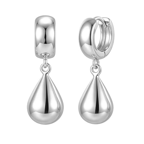 14K Gold Plated Chunky Huggie Hoop Earrings, Plump Teardrop Dangle Drop Earrings Elegant Statement Jewelry for Women - color: teardrop-short/silver