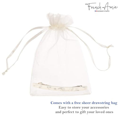 French Amie Long and Thin Frost White Large 4 Inch Hair Clip Barrette | Handmade Automatic Clasp For Women Girls Teens Adults Everyday Style - color: Frost White
