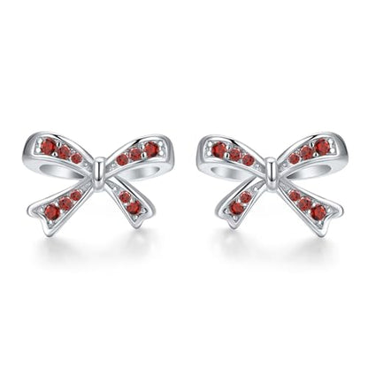 925 Sterling Silver Birthstone Bow Stud Earrings for Girls Women Bow Jewelry Birthday Gifts for Teens Kids Girls Bowknot Stud Earrings - color: 01.January