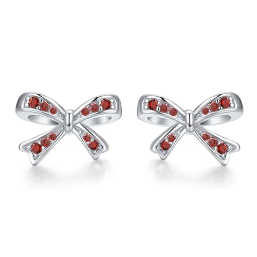 925 Sterling Silver Birthstone Bow Stud Earrings for Girls Women Bow Jewelry Birthday Gifts for Teens Kids Girls Bowknot Stud Earrings - color: 01.January