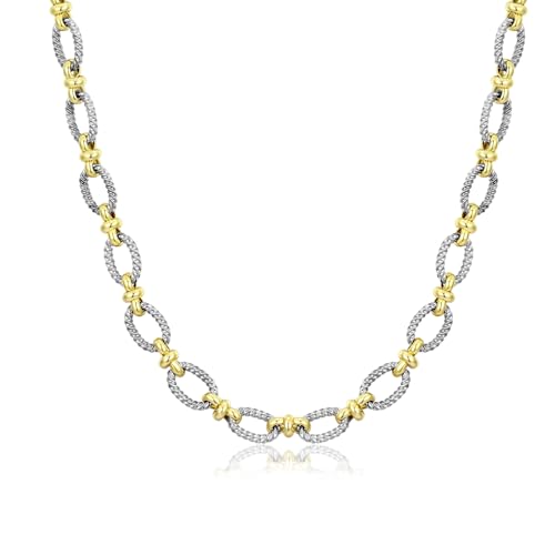 Two Tone Wire Necklace Gold and Silver Link Chain Adjustable 18K Gold Plated Twist Vintage Classic Jewelry - style: Oval - Two tone