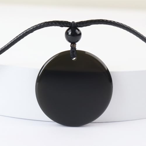 Anjiucc Natural Gemstone Tree of Life Black Obsidian/Golden Obsidian Pendant Necklace for Male and Female Necklace - color: Black Obsidian 6