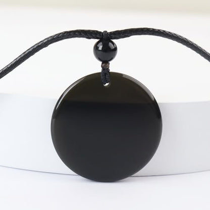 Anjiucc Natural Gemstone Tree of Life Black Obsidian/Golden Obsidian Pendant Necklace for Male and Female Necklace - color: Black Obsidian 6
