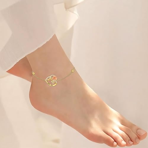 Aihpos 14K Solid Gold Heart Anklets for Women - Real Gold Flower Ankle Bracelets 14 Karat Anklets for Her, 8+2 Inch