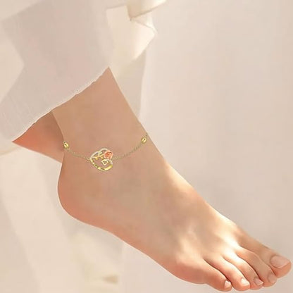Aihpos 14K Solid Gold Heart Anklets for Women - Real Gold Flower Ankle Bracelets 14 Karat Anklets for Her, 8+2 Inch