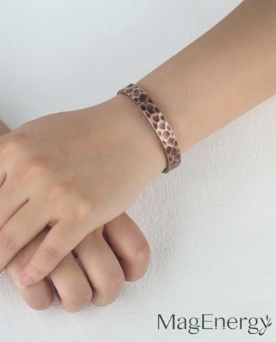 MagEnergy Copper Bracelet for Men Women, Tibetan 100% Pure Copper Bracelet, Real Raw Handmade Cuff Bangle, Pulsera de Cobre - color: Copper-Harmmared