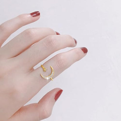HUASAI Gold Stackable Rings Set for Women Boho Dainty Moon Star Pearl Leaf Cubic Zirconia Heart Midi Pinky Trendy Jewelry Birthday Gifts - color: E Gold Rings 9 Pcs