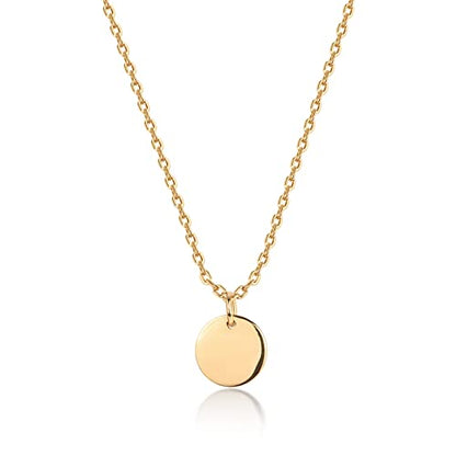 PAVOI 14K Gold Plated Dainty Cubic Zirconia Pendant Necklace for Women | Dot, Elephant, Butterfly, Pineapple, Lock, Knot, Palm Tree, Bow, Smiley Pendant | Layering Chain Necklaces - style: Disc